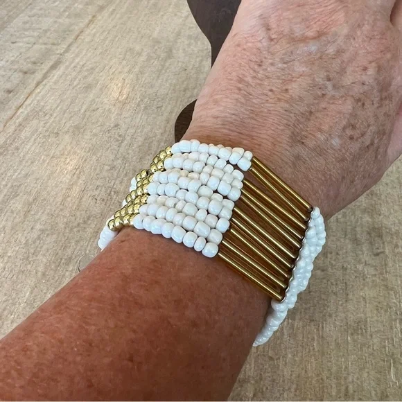 Beaded Bracelets teal peach white gold stretch clasp adjustable - Picture 8 of 10